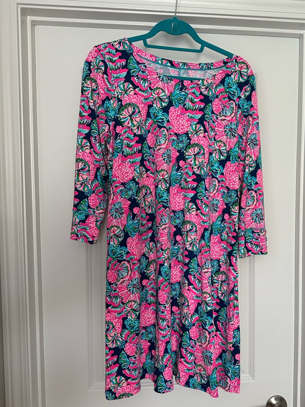 Lilly Pulitzer Navy, Hot Pink & Teal Floral Long Sleeve Dress